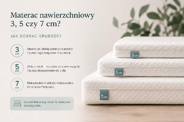 Materac nawierzchniowy 3, 5 czy 7 cm? Jak dobrać idealną grubość?